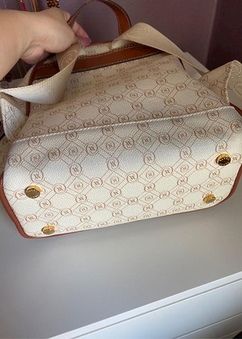 Bej Deri Vakko Baskılı Kadın Çanta Orjinal - Görsel 3