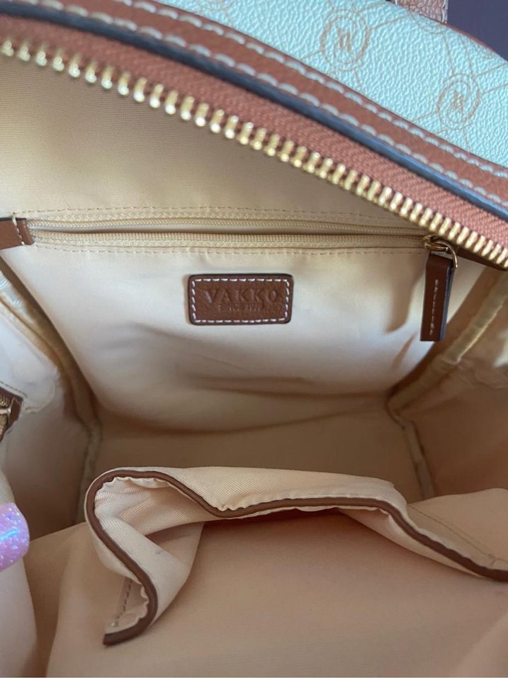 Bej Deri Vakko Baskılı Kadın Çanta Orjinal - Görsel 4