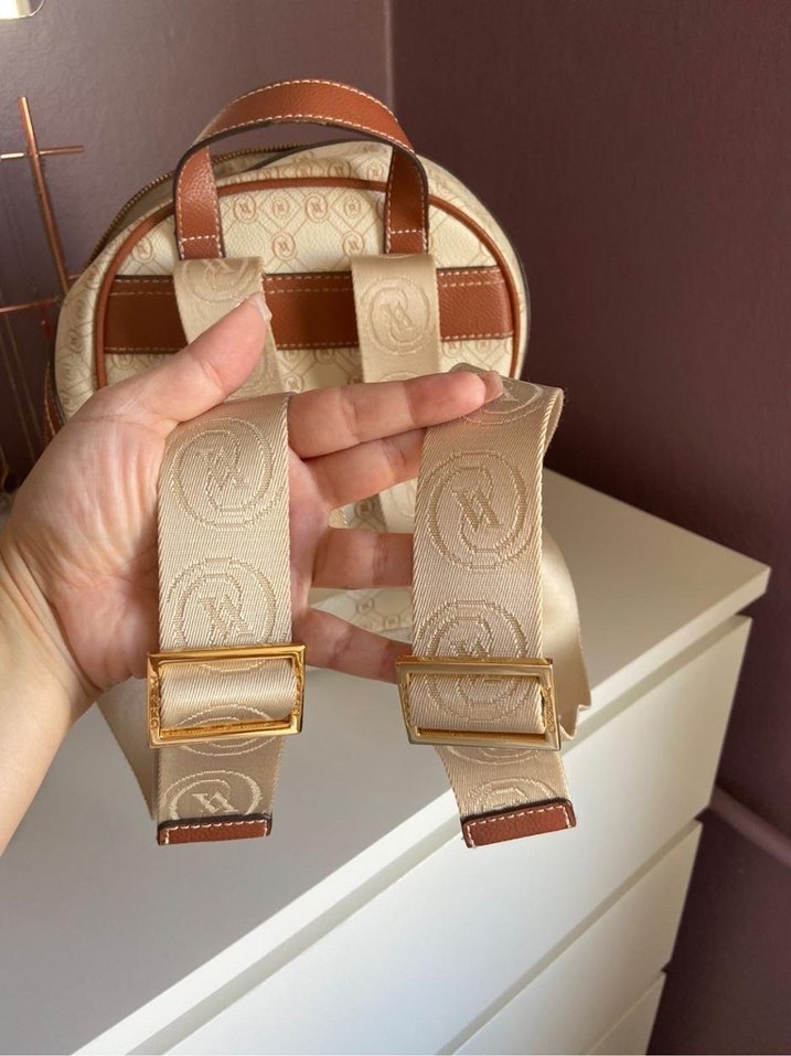 Bej Deri Vakko Baskılı Kadın Çanta Orjinal - Görsel 5