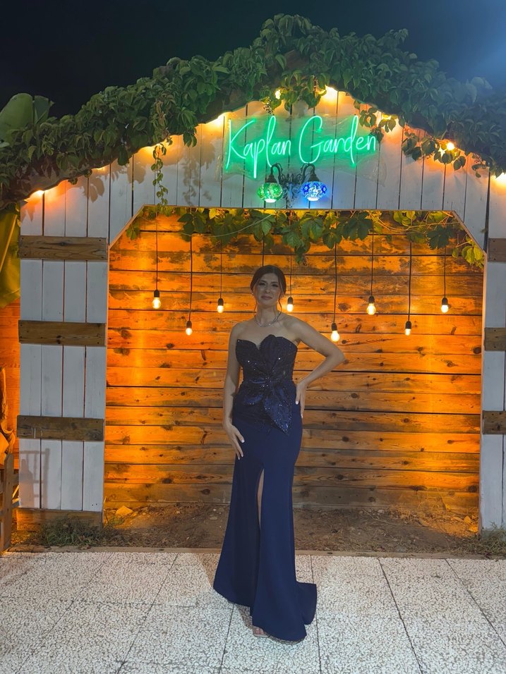 Lacivert Drapeli Straplez Uzun Abiye Elbise - Görsel 2