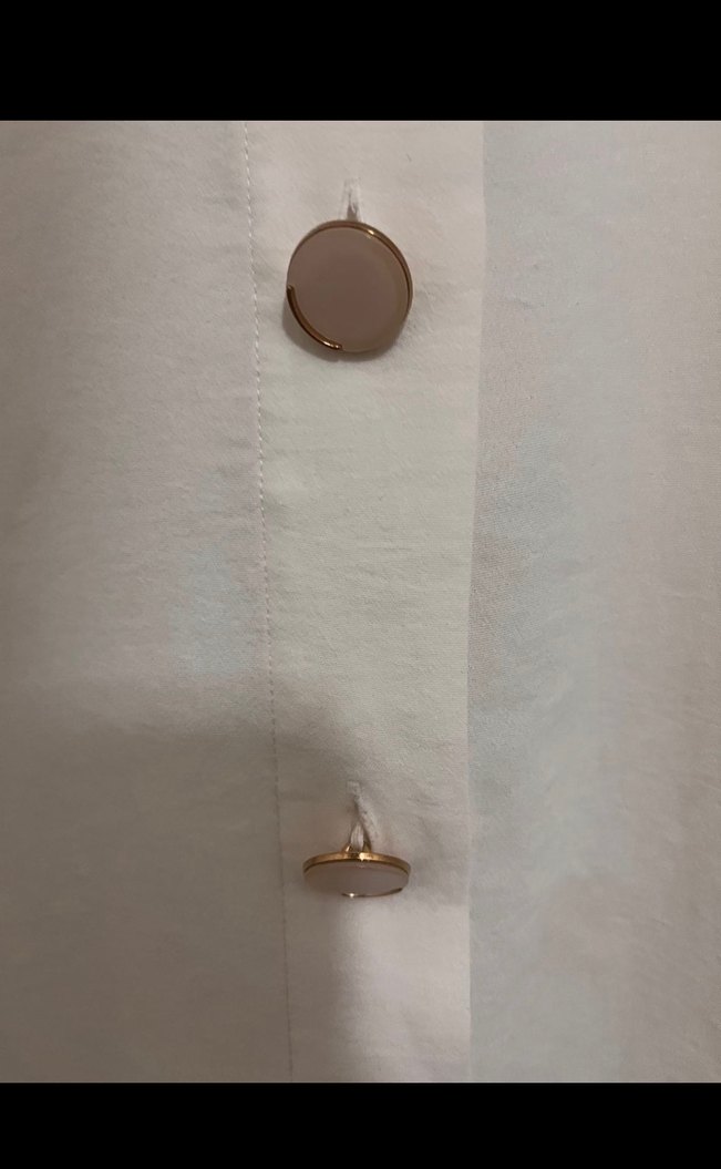 Düğmeli Beyaz Kadın Keten Gömlek - Görsel 3