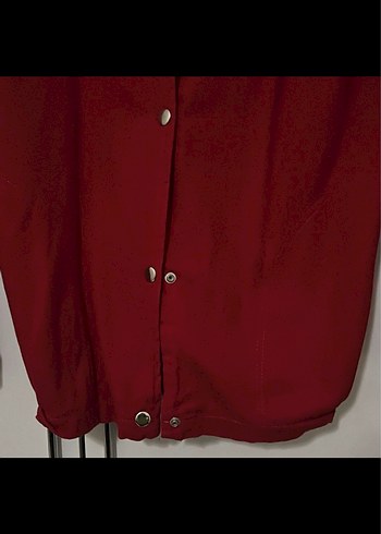 Bordo Düğmeli Uzun Kollu Keten Kadın Gömlek - Görsel 2