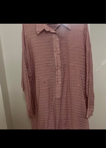 Pembe Uzun Kollu Keten Kadın Gömlek - Görsel 3