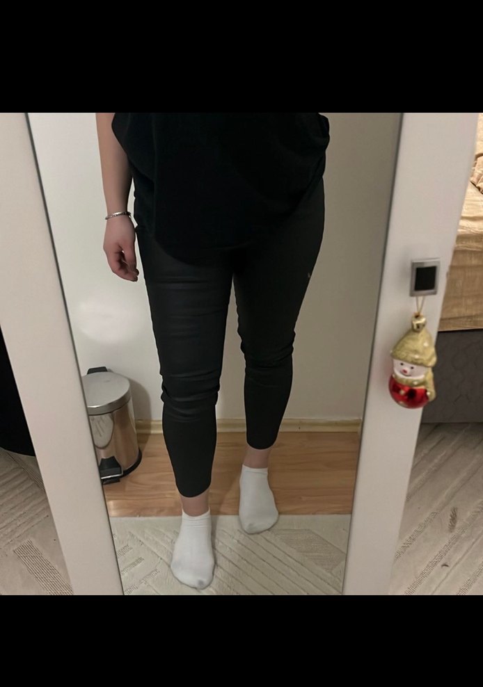 Deri Siyah Kadın Dar Kesim Pantolon - Görsel 2