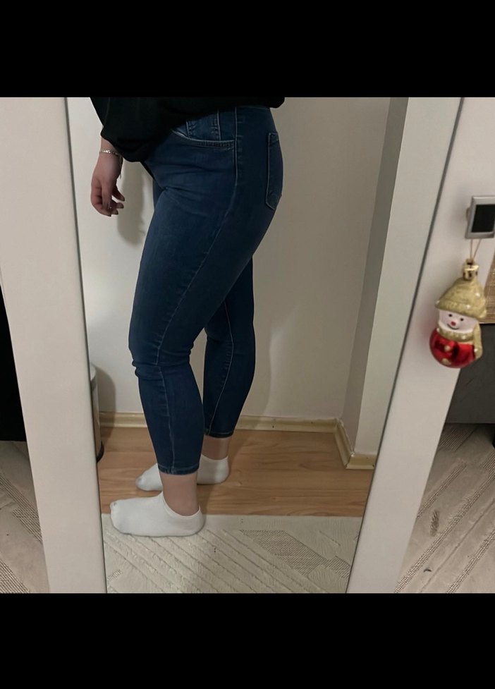 Kadın Lacivert Dar Kesim Midi Boy Kot Pantolon - Görsel 2