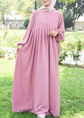 Pembe Piliseli Uzun Kadın Elbise - Görsel 2