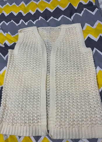 Beyaz Örgü Bohem Kadın Yelek - Görsel 3