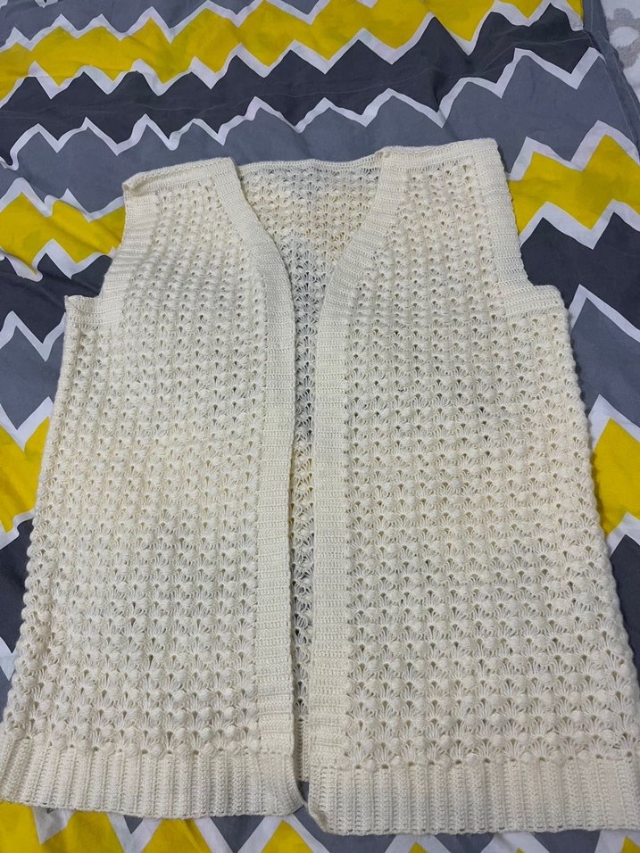 Beyaz Örgü Bohem Kadın Yelek - Görsel 3