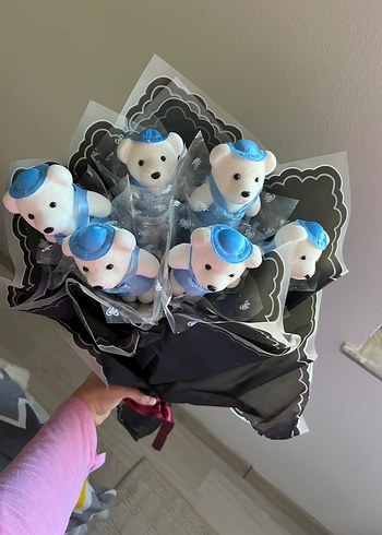 Mavi Şapkalı Peluş Ayıcık Buketi - Görsel 2