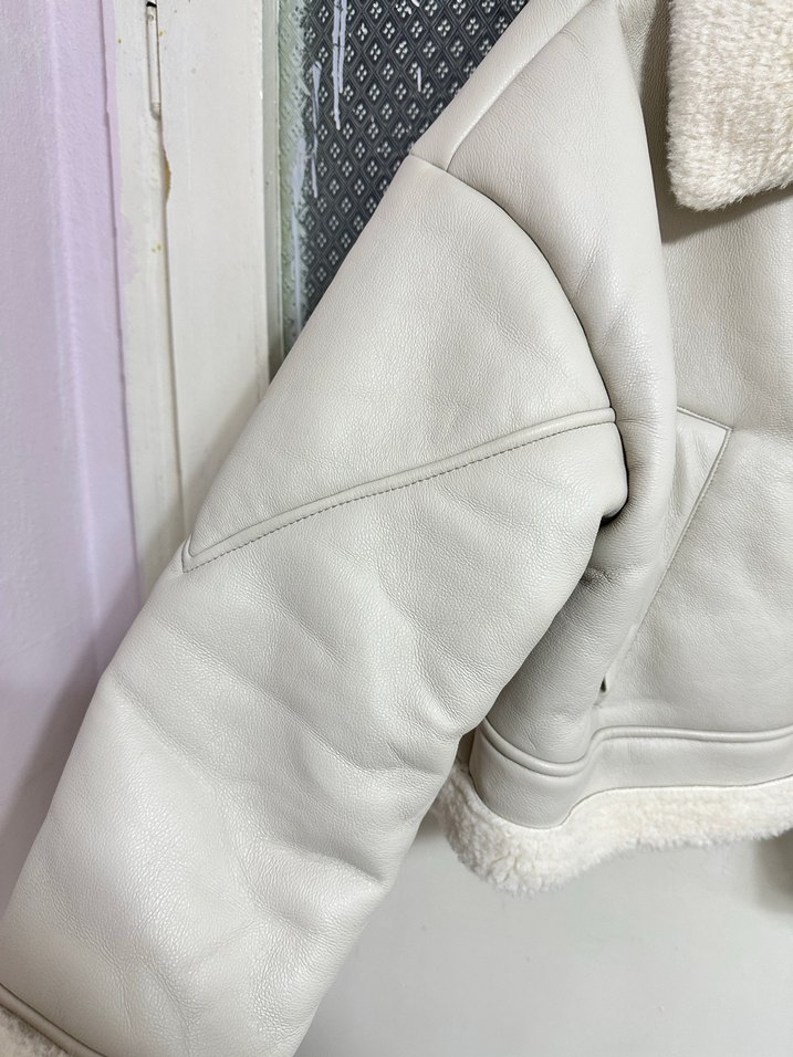 Beyaz Kürklü Deri Kadın Ceket - Görsel 3