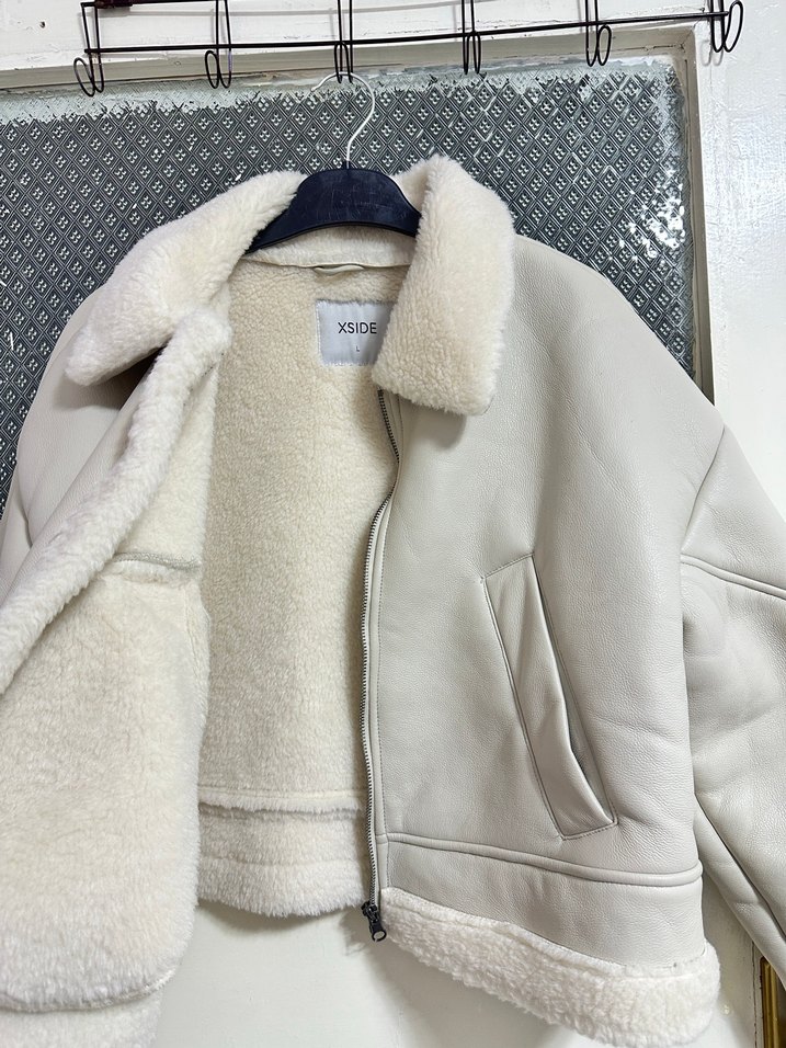 Beyaz Kürklü Deri Kadın Ceket - Görsel 2