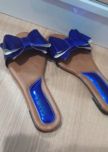 Kadın Mavi Terlik Fiyonk Detaylı - Görsel 2