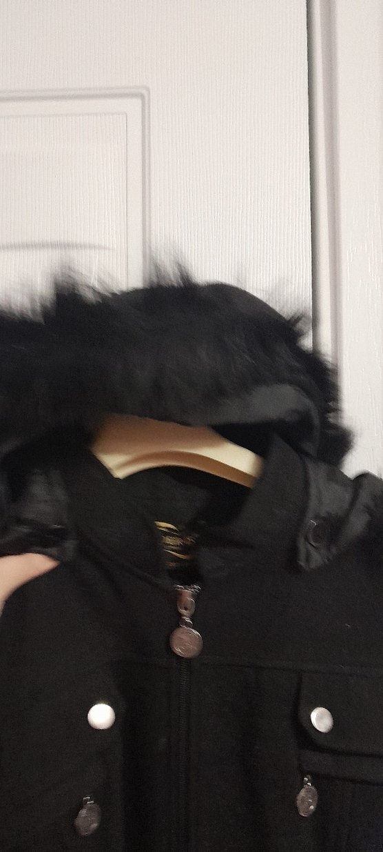 Siyah Uzun Kürklü  Kadın Kaban - Görsel 2