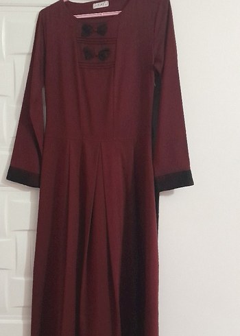 Bordo V Yaka Uzun Kollu Salaş şık Elbise - Görsel 2