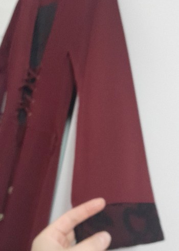 Bordo V Yaka Uzun Kollu Salaş şık Elbise - Görsel 4