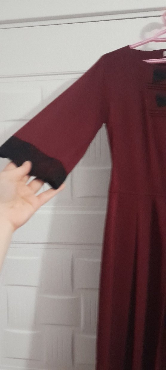 Bordo V Yaka Uzun Kollu Salaş şık Elbise - Görsel 3