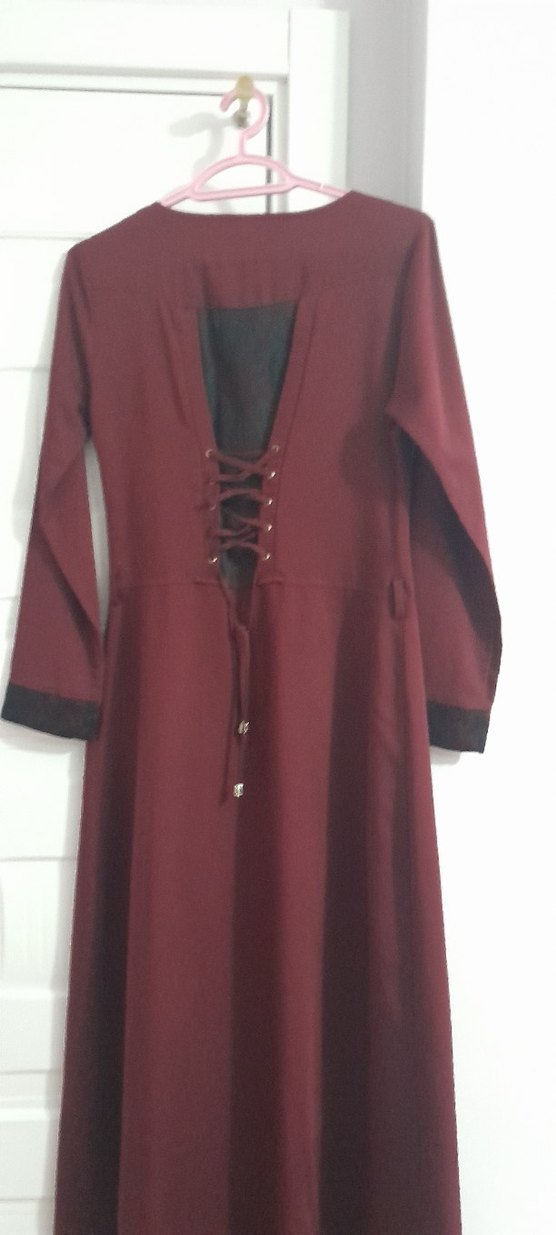 Bordo V Yaka Uzun Kollu Salaş şık Elbise - Görsel 5