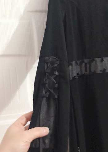 siyah deri detaylı ferace - Görsel 3