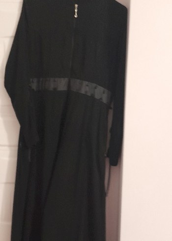 siyah deri detaylı ferace - Görsel 4