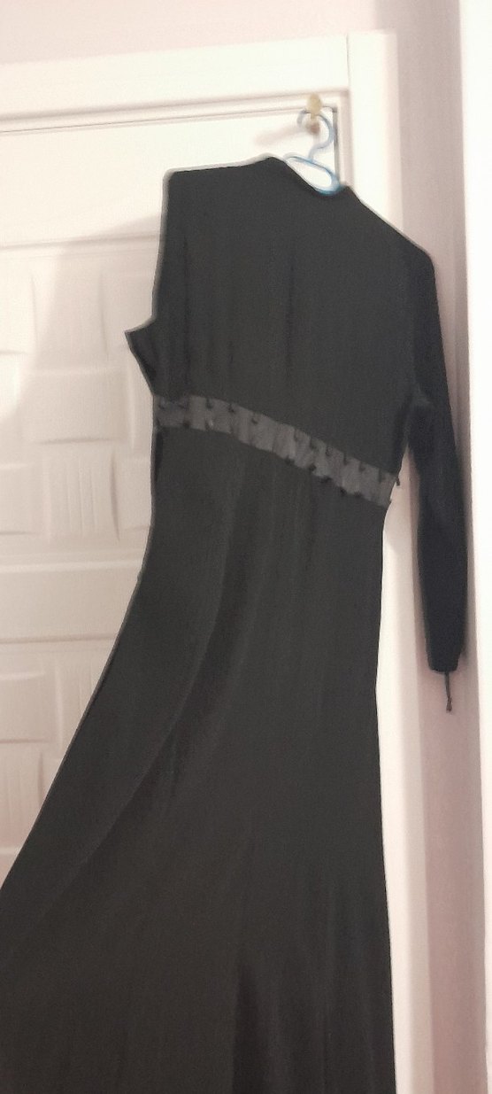 siyah deri detaylı ferace - Görsel 2