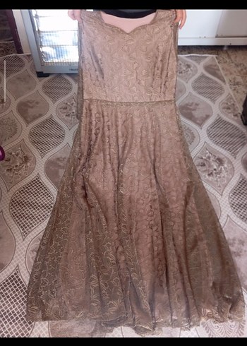 Vintage Kahverengi Uzun V Yaka Drapeli Kadın Elbise - Görsel 2