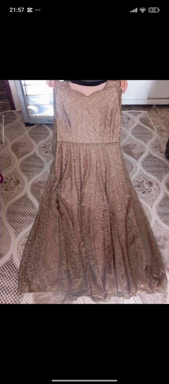 Vintage Kahverengi Uzun V Yaka Drapeli Kadın Elbise - Görsel 2