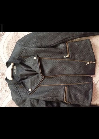 Kadın Siyah Deri Biker Ceket - Görsel 3