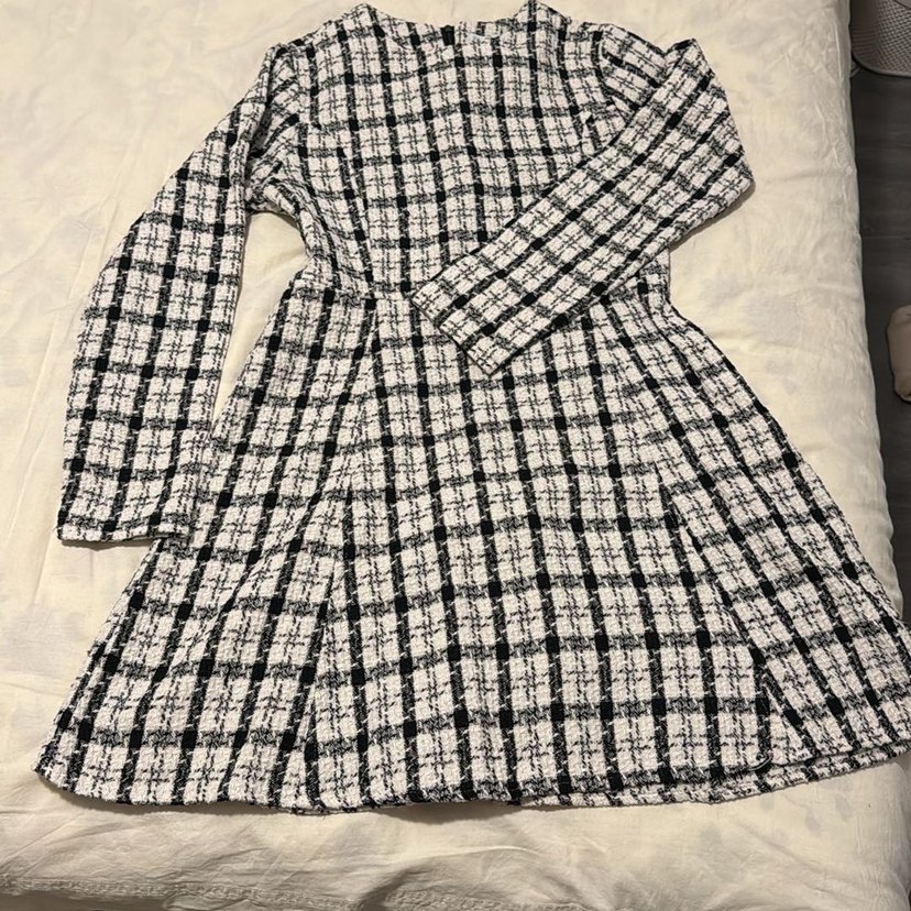 Uzun Kollu Ekose Midi Elbise - Görsel 2