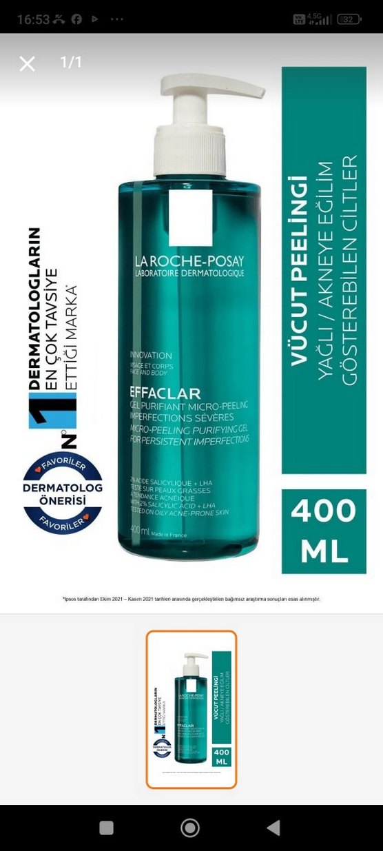 La Roche Posay Effaclar Mikro-peeling Arındırıcı Jel 400 MI- - Görsel 2