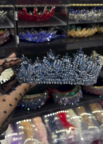 Beden Koyu Mavi Parlak Taç - Gotik Düğün Aksesuarı
