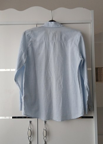 Erkek Mavi Keten Gömlek Uzun Kollu - Görsel 2