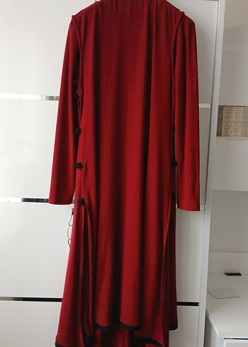 Bordo Uzun Drapeli Gotik Elbise - Görsel 2