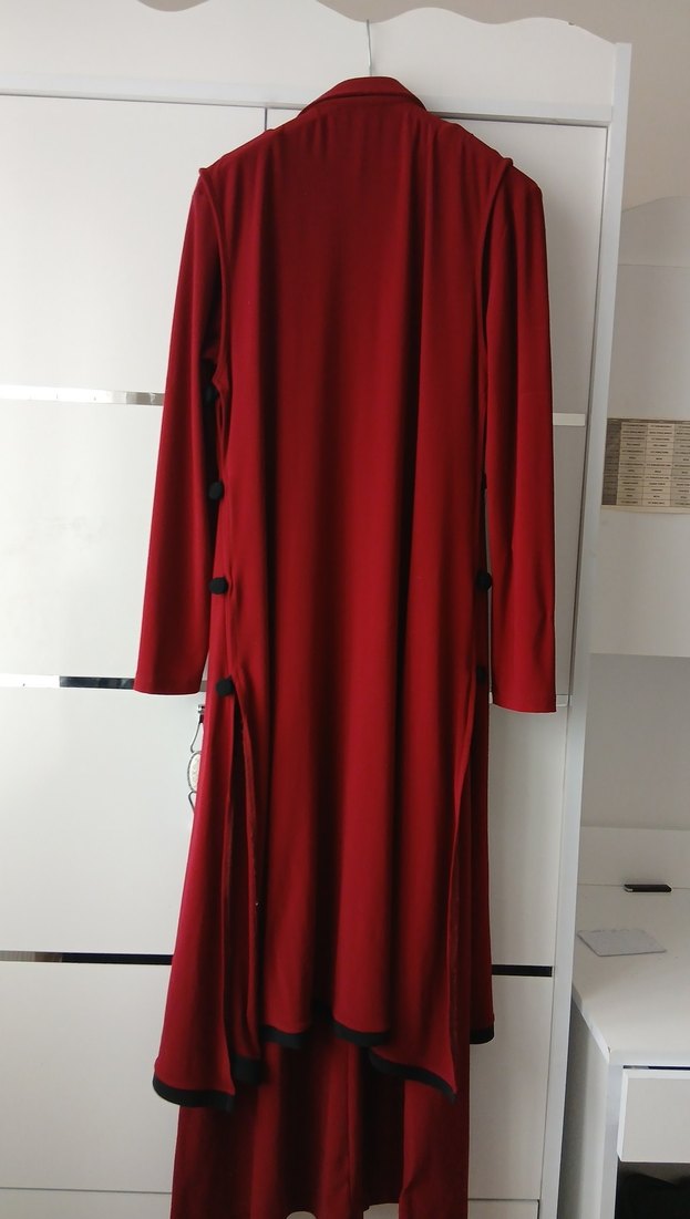 Bordo Uzun Drapeli Gotik Elbise - Görsel 2