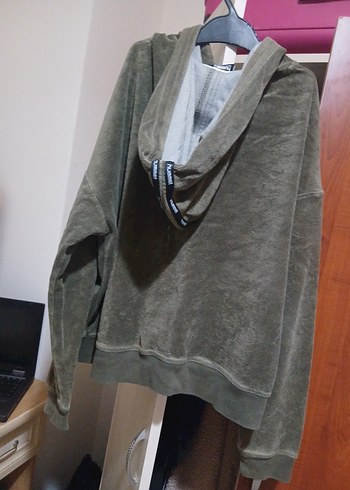 Haki Kapüşonlu Kadın Süet Ceket - Görsel 2