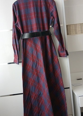 Bordo Kareli Uzun Elbise - Görsel 2