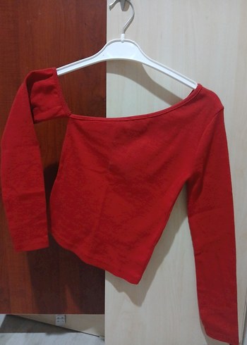 Kırmızı Tek omzu açık, Uzun Kollu Kadın Bluz - Görsel 2
