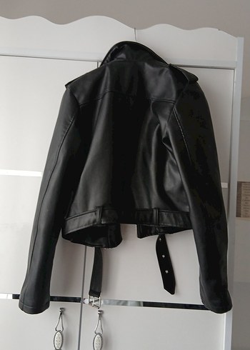 Siyah Kadın Deri Biker Ceket - Görsel 2