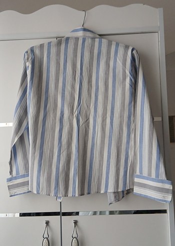 Kadın Uzun Kollu Gri Keten Gömlek - Görsel 2