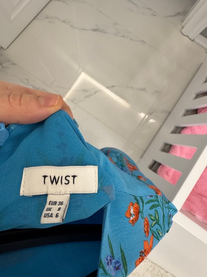 Turkuaz Desenli Pilili Uzun Kollu Mini Elbise - Görsel 4