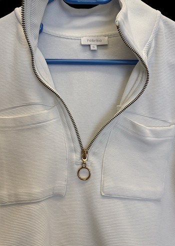 Kadın Beyaz Fermuarlı Sweatshirt - Görsel 3