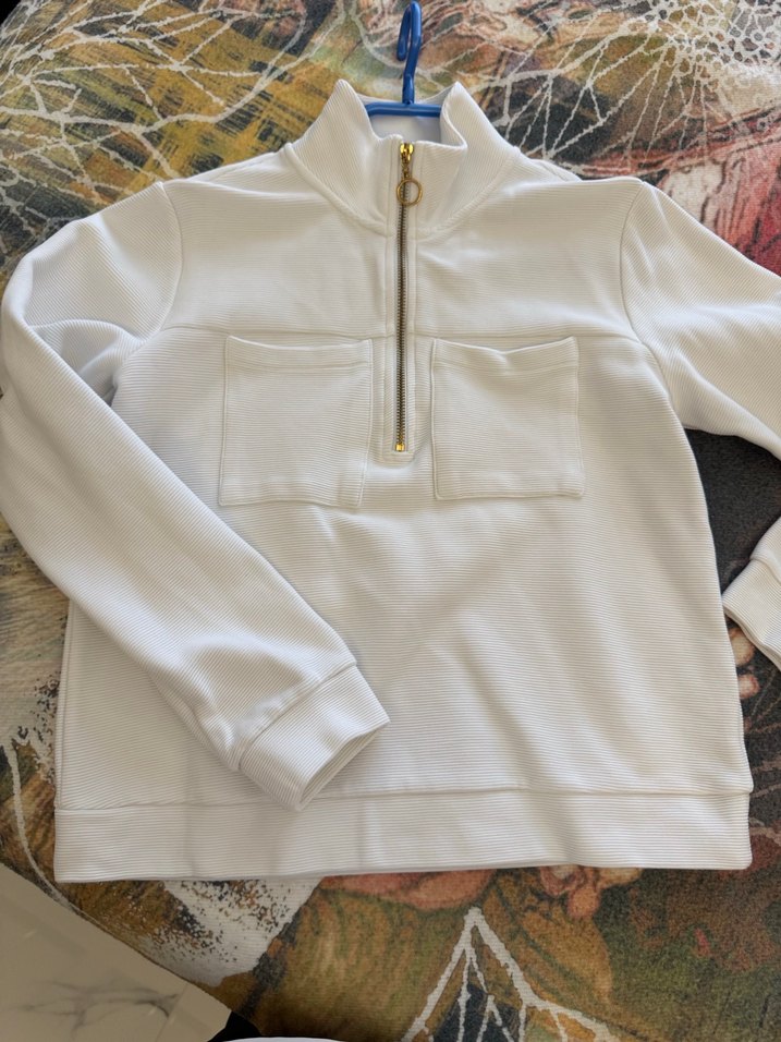 Kadın Beyaz Fermuarlı Sweatshirt - Görsel 4