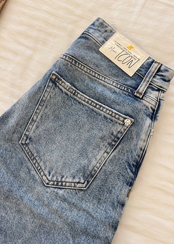 Mavi Düğmeli Loose Fit Kadın Kot Pantolon beden 25/27 - Görsel 6