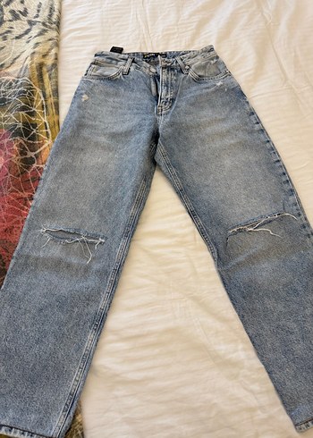 Mavi Düğmeli Loose Fit Kadın Kot Pantolon beden 25/27 - Görsel 4