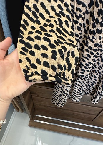 Kahverengi Leopar Desenli MiniElbise - Görsel 3