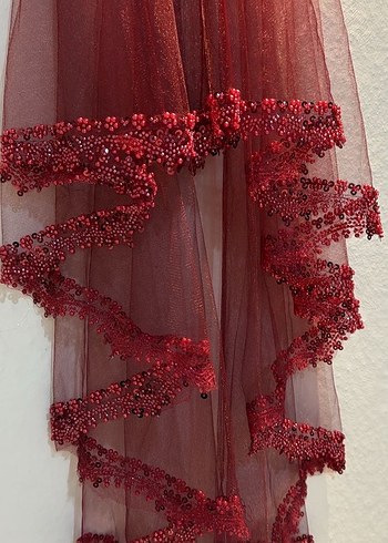 Bordo Boncuk İşlemeli Bohem Düğün Aksesuarı - Görsel 2