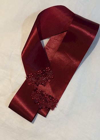 Bordo Boncuk İşlemeli Bohem Düğün Aksesuarı - Görsel 4