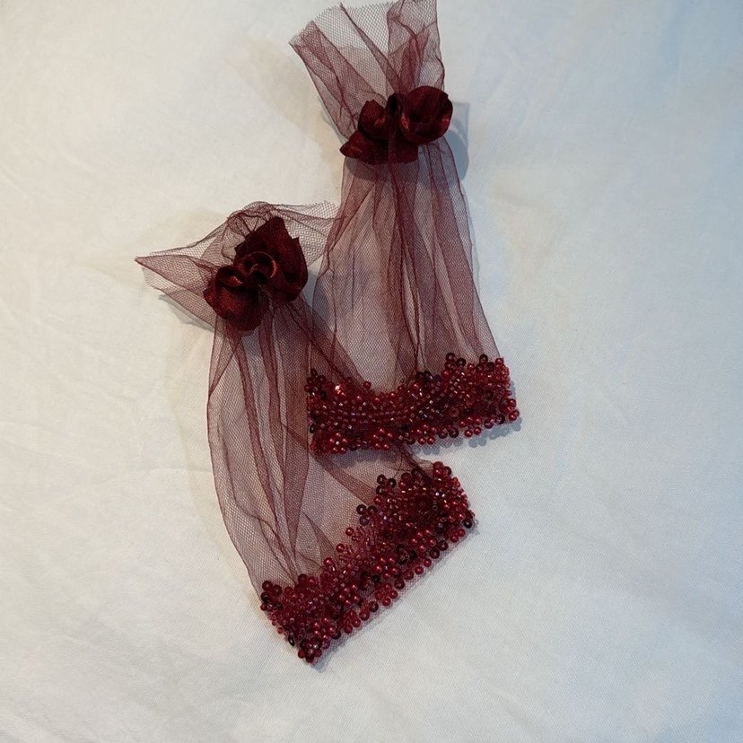 Bordo Boncuk İşlemeli Bohem Düğün Aksesuarı - Görsel 3