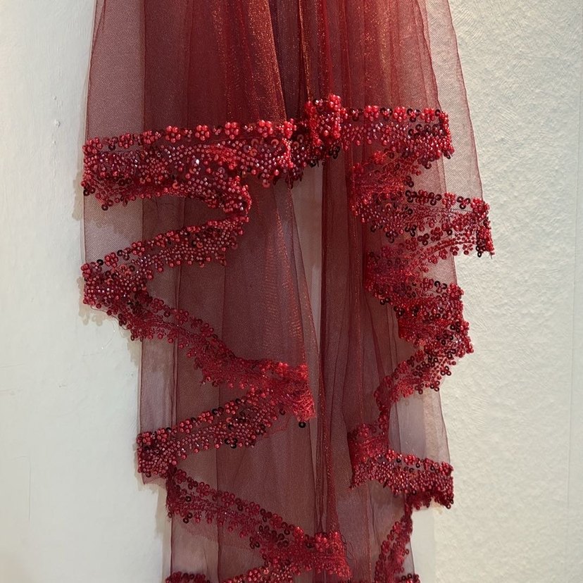 Bordo Boncuk İşlemeli Bohem Düğün Aksesuarı - Görsel 2