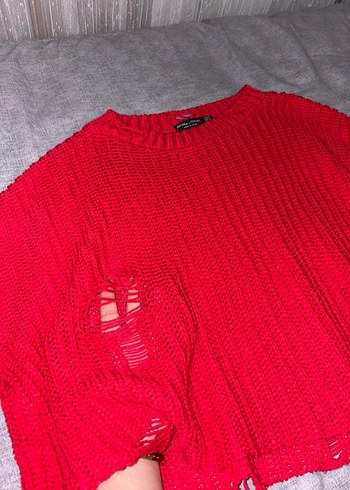 Kırmızı Örgü Kadın Salaş Kazak - Görsel 3