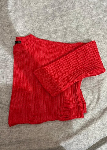 Kırmızı Örgü Kadın Salaş Kazak - Görsel 4